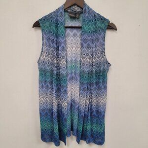 Chicos Travelers Womens Beachy Geometric Mesh Cardigan Size M 1 Coastal Artsy‎